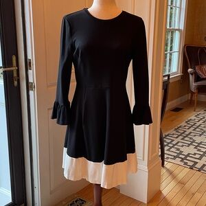 Kate Spade Elegant Black and White Long Sleeve Knee Length Dress